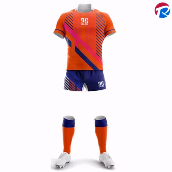 Günstige Herren-Sportliga-Kurzarm-Rugby-Kurzuniform mit gestreiftem Druck, sublimiert und maßgeschneidert