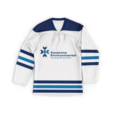 Benutzerdefinierte Sublimation Streifen genäht Tackle Twill bestickt Eishockey Jersey Sportuniform